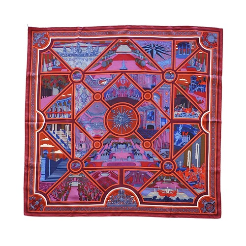 HERMES pink red all compass scarf square silk scarfDSC01658